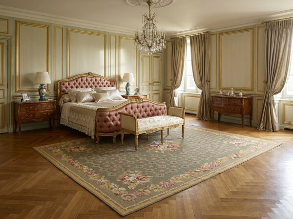 Vintage aubusson flat weave rug, olive green star lattice, 9' x 12' 15 Vintage aubusson flat weave rug, olive green star lattice (sku fa5141gn9x12), styled in a bedroom