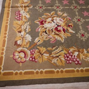 Vintage Aubusson flat weave rug, Olive Green Star Lattice (SKU FA5141GN9X12), detail 1