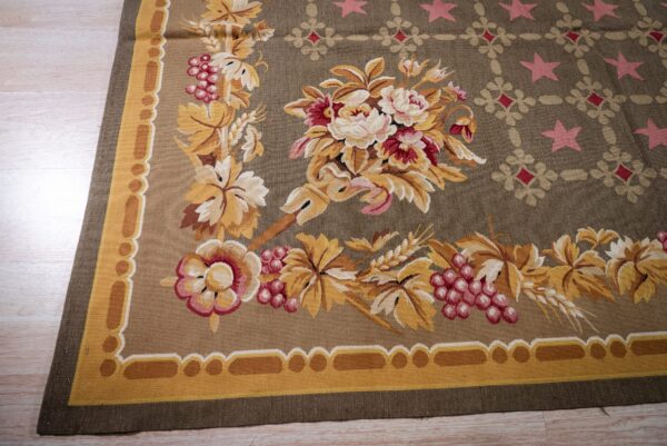 Vintage aubusson flat weave rug, olive green star lattice, 9' x 12' 2 Vintage aubusson flat weave rug, olive green star lattice (sku fa5141gn9x12), detail 1