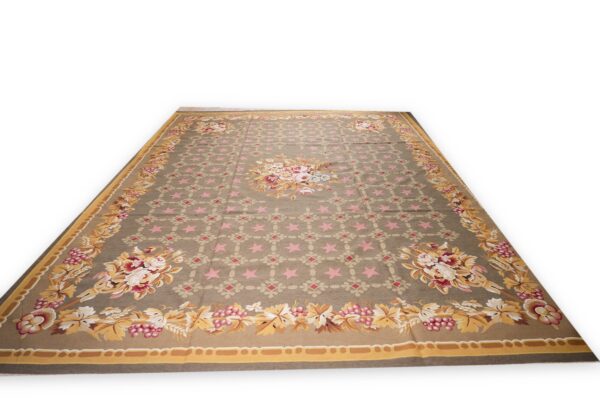Vintage aubusson flat weave rug, olive green star lattice, 9' x 12' 4 Vintage aubusson flat weave rug, olive green star lattice (sku fa5141gn9x12), detail 3
