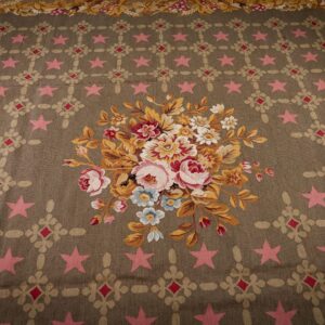 Vintage Aubusson flat weave rug, Olive Green Star Lattice (SKU FA5141GN9X12), detail 4