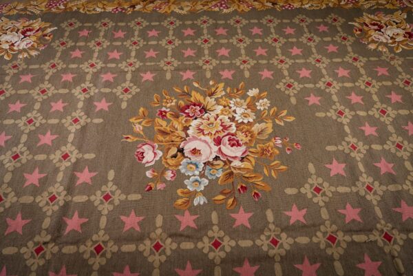 Vintage aubusson flat weave rug, olive green star lattice, 9' x 12' 5 Vintage aubusson flat weave rug, olive green star lattice (sku fa5141gn9x12), detail 4