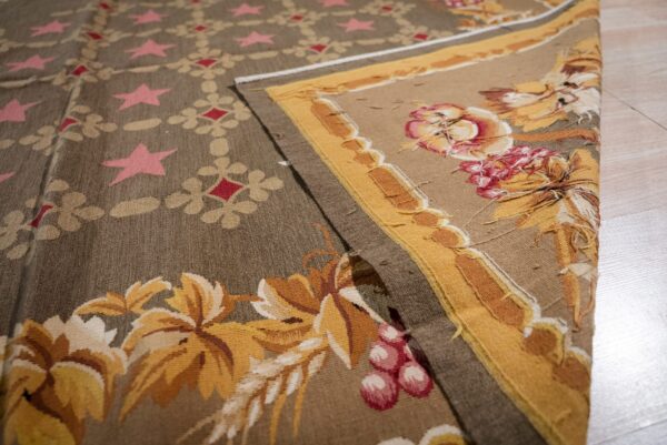 Vintage aubusson flat weave rug, olive green star lattice, 9' x 12' 10 Vintage aubusson flat weave rug, olive green star lattice (sku fa5141gn9x12), detail 9
