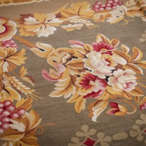 Vintage Aubusson flat weave rug, Olive Green Star Lattice (SKU FA5141GN9X12), detail 10