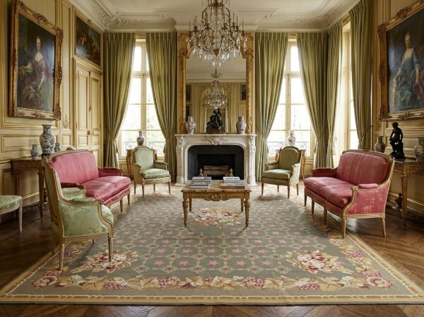 Vintage aubusson flat weave rug, olive green star lattice, 9' x 12' 13 Vintage aubusson flat weave rug, olive green star lattice (sku fa5141gn9x12), styled in a living room