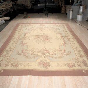 Vintage Aubusson flat weave rug, Pastel Rose Bouquet (SKU FA3498BG9X11), detail 1