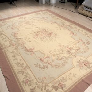 Vintage Aubusson flat weave rug, Pastel Rose Bouquet (SKU FA3498BG9X11), detail 2