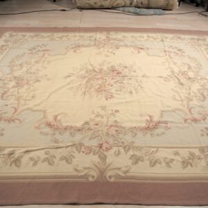 Vintage Aubusson flat weave rug, Pastel Rose Bouquet (SKU FA3498BG9X11), detail 3