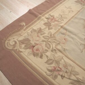 Vintage Aubusson flat weave rug, Pastel Rose Bouquet (SKU FA3498BG9X11), detail 4