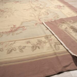 Vintage Aubusson flat weave rug, Pastel Rose Bouquet (SKU FA3498BG9X11), detail 7