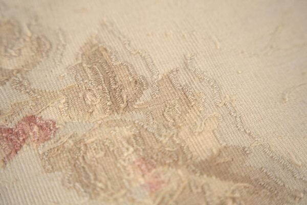 Vintage aubusson flat weave rug, pastel rose bouquet (sku fa3498bg9x11), detail 9