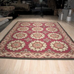 Vintage Aubusson flat weave rug, Raspberry Rosette (SKU FA5107RD9X12), detail 1