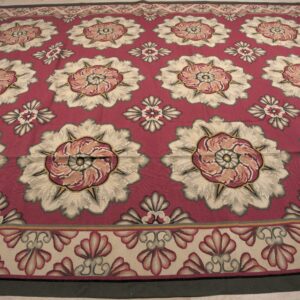 Vintage Aubusson flat weave rug, Raspberry Rosette (SKU FA5107RD9X12), detail 2