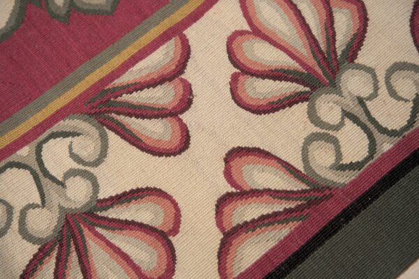 Vintage aubusson flat weave rug, raspberry rosette, 9' x 12' 7 Vintage aubusson flat weave rug, raspberry rosette (sku fa5107rd9x12), detail 6