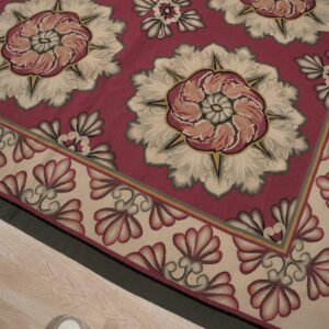 Vintage Aubusson flat weave rug, Raspberry Rosette (SKU FA5107RD9X12), detail 8