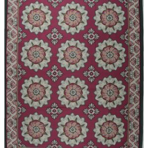 Vintage Aubusson flat weave rug, Raspberry Rosette (SKU FA5107RD9X12), full view