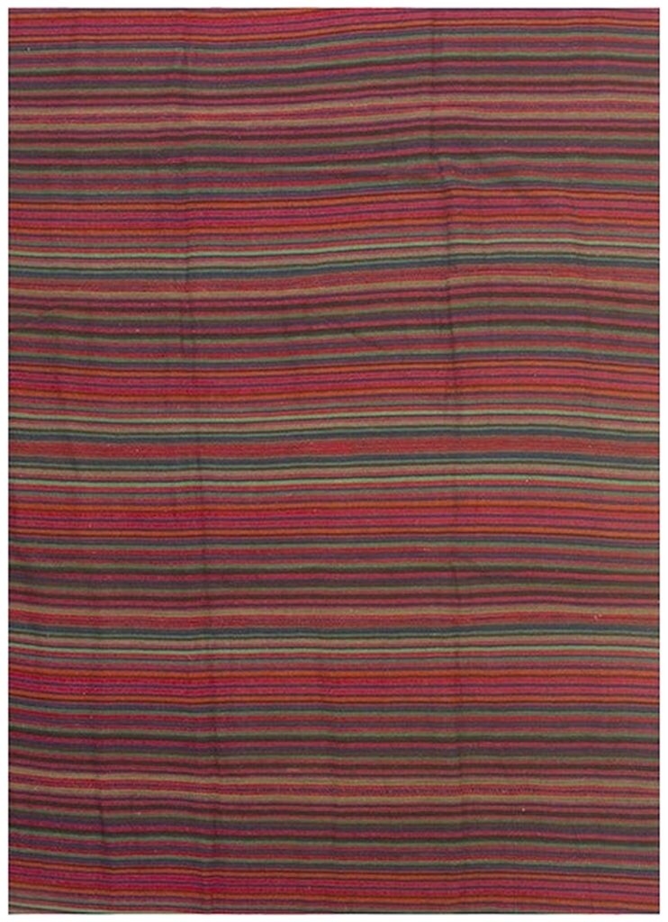 Vintage Mid-Century Colorful Stripe Turkish Kilim Traditional Flatweave Wool Rug