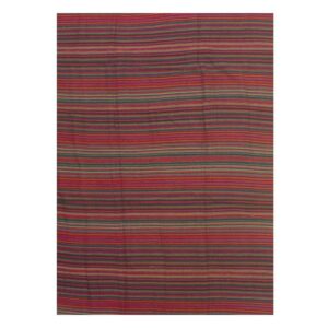 Vintage Mid-Century Colorful Stripe Turkish Kilim Traditional Flatweave Wool Rug - detail view 3
