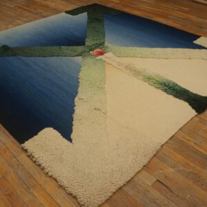 Vintage Mid Century Modern Blue and Cream Square Stefan Knapp Tapestry (SKU 20-2005), angle view