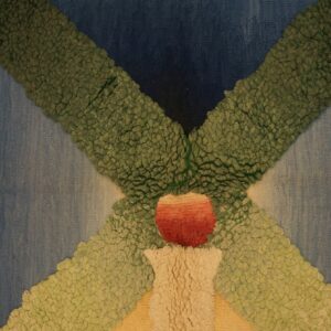 Vintage Mid Century Modern Blue and Cream Square Stefan Knapp Tapestry (SKU 20-2005), center detail