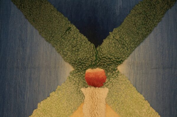 Vintage mid century modern blue and cream square stefan knapp tapestry 5 Vintage mid century modern blue and cream square stefan knapp tapestry (sku 20-2005), center detail