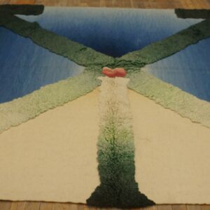 Vintage Mid Century Modern Blue and Cream Square Stefan Knapp Tapestry (SKU 20-2005), full view