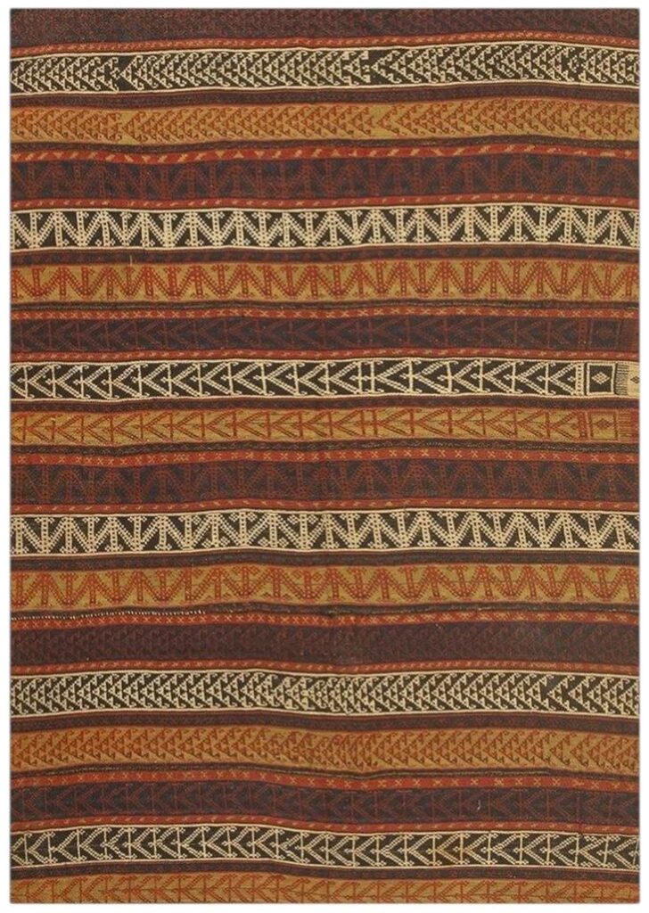 Vintage Multicolor Geometric Turkish Kilim Hand-Woven Wool Flat-Weave Rug 1950s