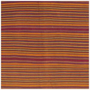 Vintage Square Turkish Kilim Hand-Woven Wool Flat-Weave Rug, c. 1950s 5'2" x 5'2