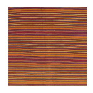 Vintage Square Turkish Kilim Hand-Woven Wool Flat-Weave Rug, c. 1950s 5'2" x 5'2 - detail view 1