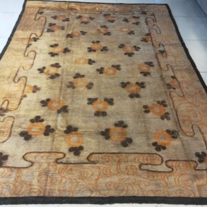 Warm Cream Color Antique Floral Pattern Mongolian Wool Pile Area Rug, detail photo 1, stock number 21187