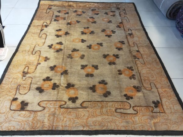 Warm cream color antique floral pattern mongolian wool pile area rug 3 Warm cream color antique floral pattern mongolian wool pile area rug, detail photo 1, stock number 21187