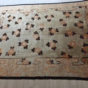 Warm Cream Color Antique Floral Pattern Mongolian Wool Pile Area Rug, detail photo 10, stock number 21187