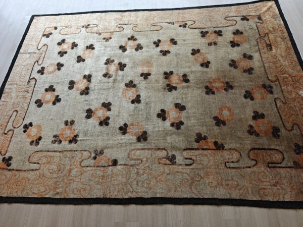 Warm cream color antique floral pattern mongolian wool pile area rug 12 Warm cream color antique floral pattern mongolian wool pile area rug, detail photo 10, stock number 21187