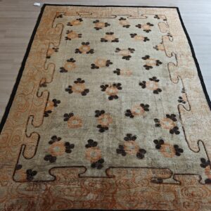 Warm Cream Color Antique Floral Pattern Mongolian Wool Pile Area Rug, detail photo 11, stock number 21187