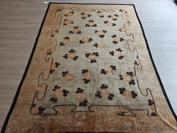 Warm cream color antique floral pattern mongolian wool pile area rug 13 Warm cream color antique floral pattern mongolian wool pile area rug, detail photo 11, stock number 21187