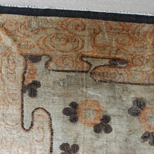 Warm Cream Color Antique Floral Pattern Mongolian Wool Pile Area Rug, detail photo 2, stock number 21187