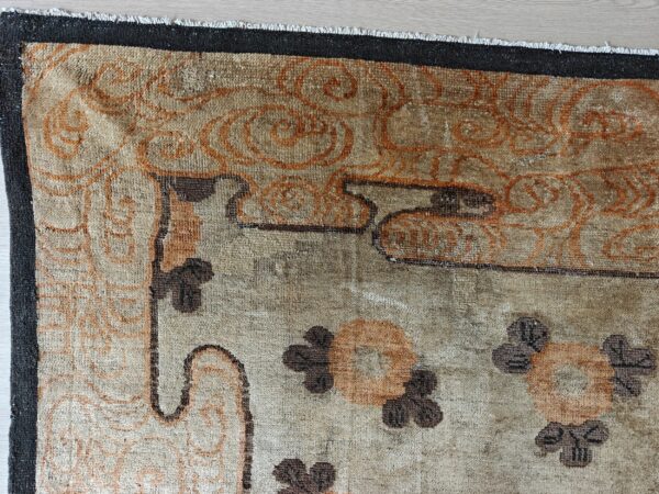 Warm cream color antique floral pattern mongolian wool pile area rug 4 Warm cream color antique floral pattern mongolian wool pile area rug, detail photo 2, stock number 21187