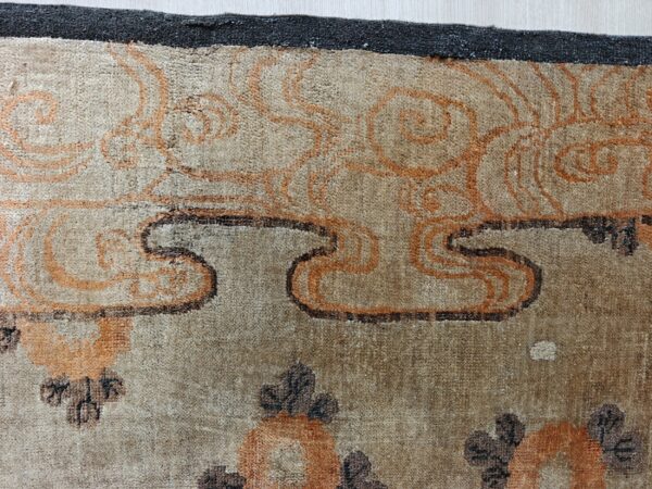 Warm cream color antique floral pattern mongolian wool pile area rug 5 Warm cream color antique floral pattern mongolian wool pile area rug, detail photo 3, stock number 21187