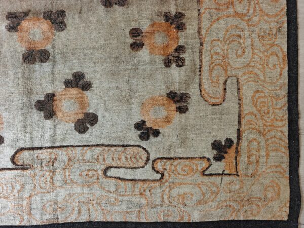Warm cream color antique floral pattern mongolian wool pile area rug 7 Warm cream color antique floral pattern mongolian wool pile area rug, detail photo 5, stock number 21187