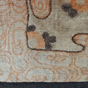 Warm Cream Color Antique Floral Pattern Mongolian Wool Pile Area Rug, detail photo 7, stock number 21187