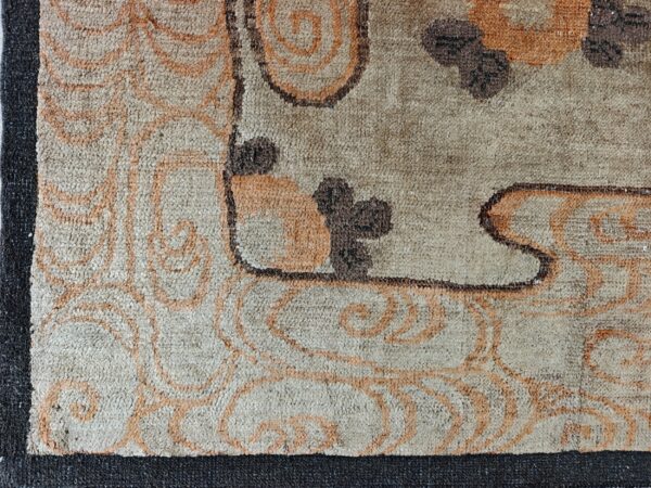 Warm cream color antique floral pattern mongolian wool pile area rug 9 Warm cream color antique floral pattern mongolian wool pile area rug, detail photo 7, stock number 21187