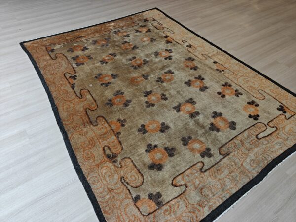 Warm cream color antique floral pattern mongolian wool pile area rug 10 Warm cream color antique floral pattern mongolian wool pile area rug, detail photo 8, stock number 21187