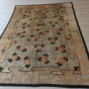 Warm Cream Color Antique Floral Pattern Mongolian Wool Pile Area Rug, detail photo 9, stock number 21187