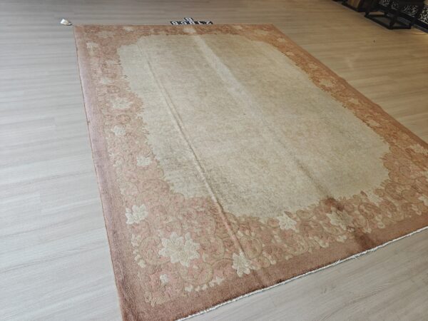 Warm light washed out cream color minimalist open field antique chinese deco rug 18 Warm light washed out cream color minimalist open field antique chinese deco rug, detail photo 10, stock number 21868