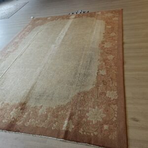 Warm Light Washed Out Cream Color Minimalist Open Field Antique Chinese Deco Rug, detail photo 11, stock number 21868