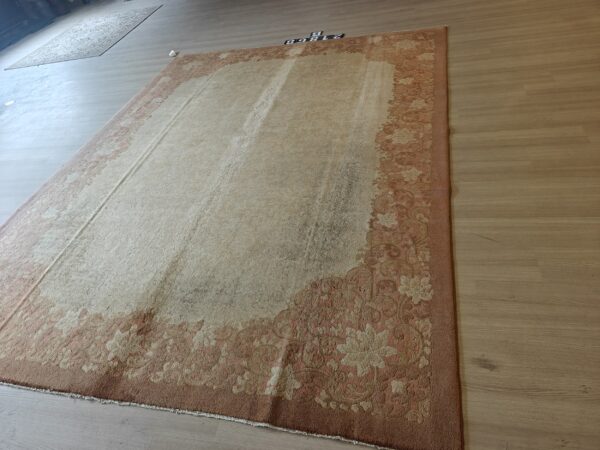 Warm light washed out cream color minimalist open field antique chinese deco rug 19 Warm light washed out cream color minimalist open field antique chinese deco rug, detail photo 11, stock number 21868