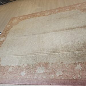 Warm Light Washed Out Cream Color Minimalist Open Field Antique Chinese Deco Rug, detail photo 9, stock number 21868