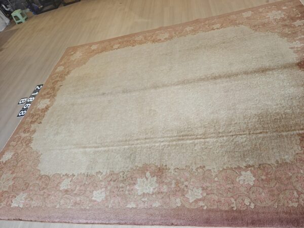 Warm light washed out cream color minimalist open field antique chinese deco rug 17 Warm light washed out cream color minimalist open field antique chinese deco rug, detail photo 9, stock number 21868