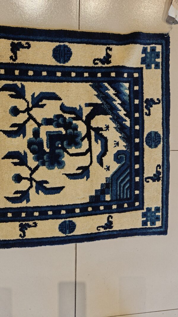 White and blue color antique chinese scatter size peking rug 7 White and blue color antique chinese scatter size peking rug, detail photo 1, stock number 22013
