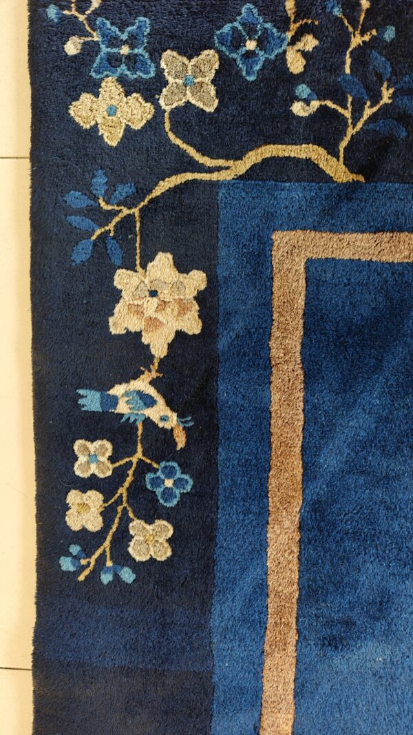 Wool rectangle 1920s knotted chinese blue - peking antique rug 10 Wool rectangle 1920s knotted chinese blue - peking antique rug, detail photo 2, stock number 25840